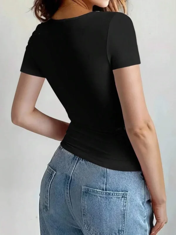 Womens Basic T-Shirts Scoop Neck Short Sleeve Crop Tops Cute Summer Tops Slim Fit Tees Y2k Clothing 2024 - Image 2