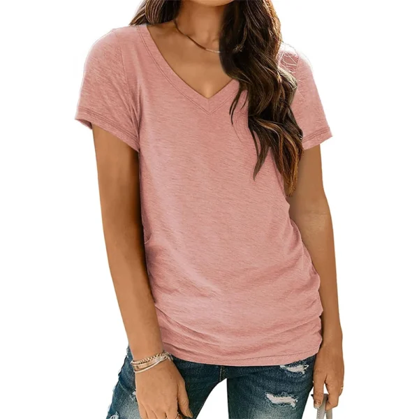 T Shirts Short Sleeve V Neck Tees for Women Fashion Tops Trendy Lightweight Soft Casual Summer Outfits Clothes 2024 - Image 4