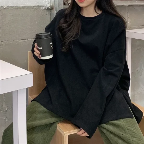 Harajuku Long T Shirt Spring Autumn Solid Simple Oversized T-shirt for Women Goth T-shirts Split White Black Long Sleeve Tops - Image 3